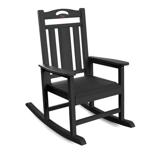 Oversized Rocking Chair Outdoor, HDPE Poly Rocking Chair, All Weather Porch Rocker for Deck Patio Balcony, 380lbs, Black