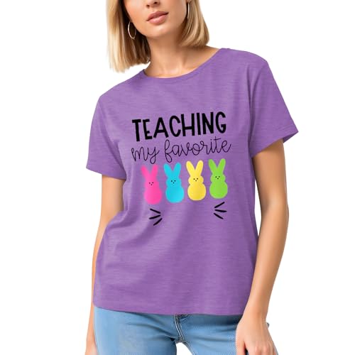 Image of Easter Shirts for Women-Cute Easter Bunny Tee Tops Oh for Peeps Sake Shirt Rabbit Printing Short Sleeves
