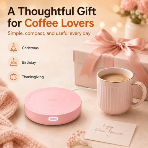 Smart Coffee Warmer, BESTINNKITS Auto On/Off Gravity-Induction Mug Warmer for Office Desk Use, Candle Wax Cup Warmer Heating Plate (Up to 131F/55C) (Pink) by BESTINNKITS - Used condition - Image 7