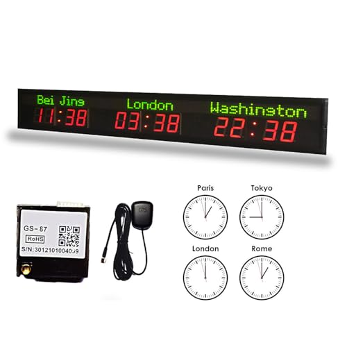 Grande Orologio Mondiale Digitale a LED, Orologio da Parete con Fuso orario 3/45/6, correzione Automatica dell'ora Tramite GPS, collega Il Tuo Telefono o Computer all'hotspot dell'orologio,3cities