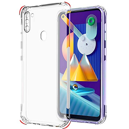 Image of TheGiftKart Ultra Clear Slim Anti-Slip Grip Soft Silicone Back Cover Case with Complete Camera Protection & Anti-Dust Plugs Built-in for Samsung Galaxy M11 (Transparent)