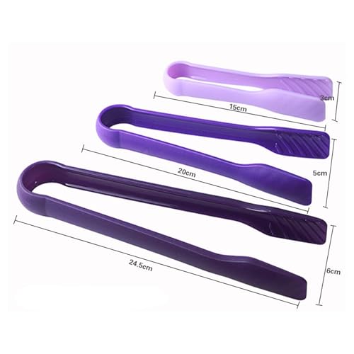 Image of 3 Piece Multifunctional Plastic Food Tongs Kitchen Bread Non-Slip Cooking Clip Clamp BBQ Salad Tools Grill Utensils - 6 /8 /10 Inch (Purple)
