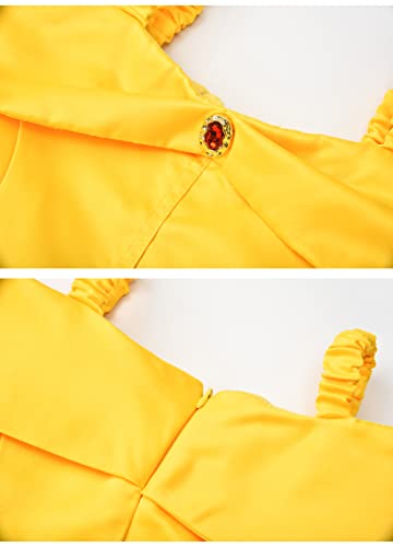 Gz-Laopaitou Belle Dresses For Girls Cosplay Beauty And Beast Costume Halloween Birthday Christmas Party Outfit Yellow 3T #TOP3