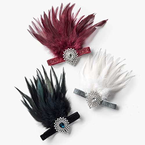 Sweetv Flapper Headband 1920S Headpiece Rhinestone Feather Hair Band Great Gatsby Headpiece For Women,Wine Red #TOP5