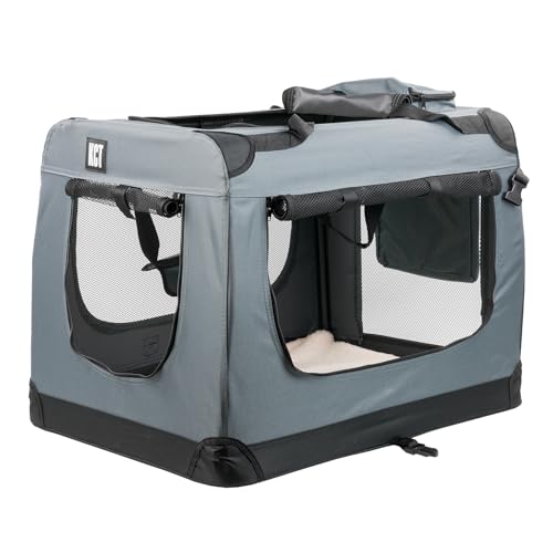 KCT Large Grey Fabric Pet Carrier Crate Travel Transport Bag for Cats and Dogs