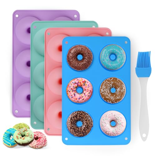 5 Pezzi Stampo Ciambelline, Stampo Ciambella Silicone Antiaderenti, Stampo per Ciambelle con Pennello da Cucina per Donuts Baking Biscotti Muffin, Donut Moulds