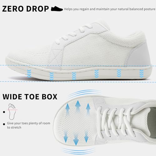 Walking Shoes Women Barefoot Shoes Wide Toe Box Minimalist Shoes Casual Zero Drop Sole Outdoor Trail Running Fashion Sneaker White Size 7.52
