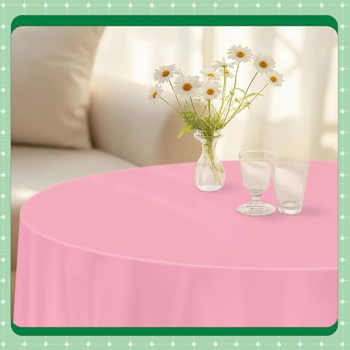 Image of Pink 14 Pack 84 Inch Plastic Tablecloths, Disposable Round Plastic Tablecloth, Party Table Cover Plastic Table Cloth
