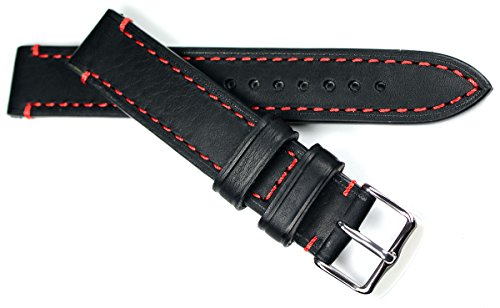 Bracelet de montre vintage Rios 1931 fait main en Allemagne noir couture rouge 18mm