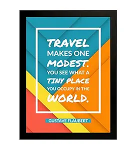 Interio Crafts Synthetic Wood Travel Inspirational Motivational Quote Framed Poster for Office and Home Wall Decor (Frame Size :13