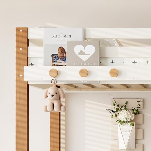 Close-up of Bellemave Loft Bed clothes hook and shelf