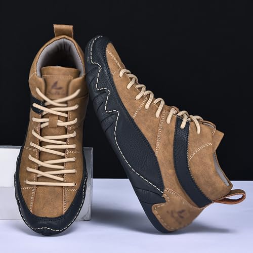 Men's Handmade Lace Up High Top Chukka Boots,Casual Slip-on Lightweight Dress Sneakers All Season Non-Slip Waterproof Driving Ankle Boots3