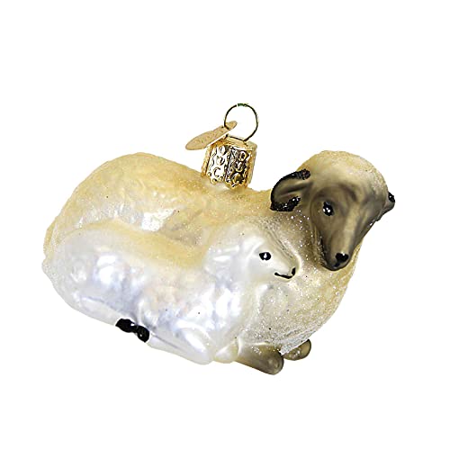 Old World Christmas Sheep with Lamb Glass Blown Ornament for Christmas Tree, Handcrafted Holiday Decoration, Farm Animal Collection