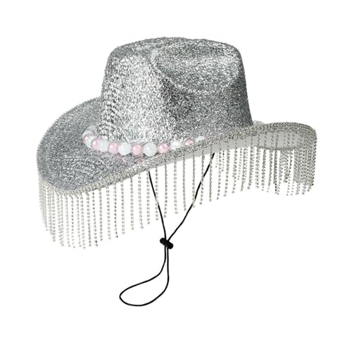 Chapeau de cowboy scintillant avec strass brillants et franges de qualité supérieure