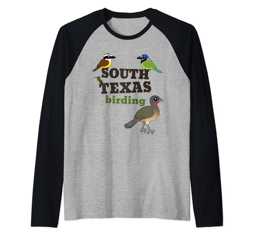 South Texas Birding Cute Cartoon Birdwatcher Hotspot Birder Raglan Baseball Tee