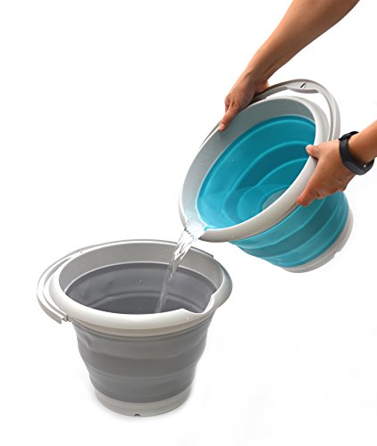 Sammart Set Of 2 - 10L (2.6 Gallon) Collapsible Plastic Bucket - Foldable Round Tub - Portable Fishing Water Pail - Space Saving Outdoor Waterpot, Size 33Cm Dia (2, Bright Blue) #TOP5