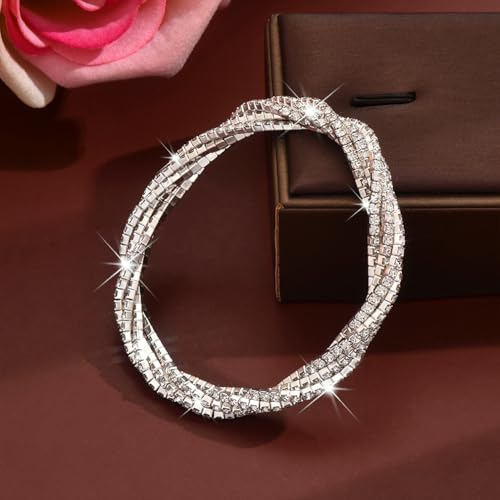 CIWEAI Bling Silver Rhinestone Stretch Twisted Bracelets for Women Formal by CIWEAI - Used condition - Image 6