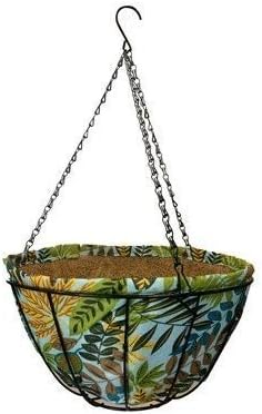 Hanging Basket Light Blue & Green Fabric with Coco Liner 12
