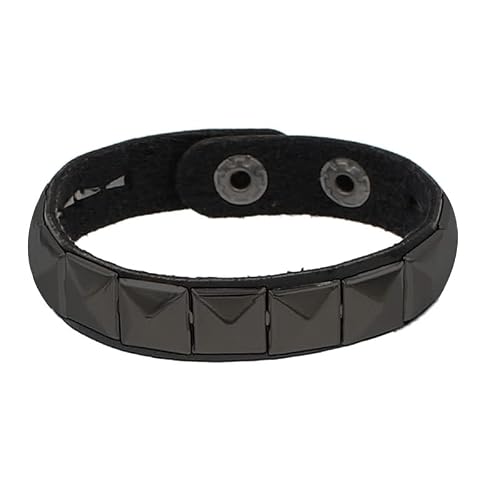 Studded Bracelet Black Leather Rivet Punk Bracelet Cuff Wrap Bangle Snap Button Metal Adjustable Rivet Wristband For Men Women Halloween Party Wristband Jewelry-B #TOP1