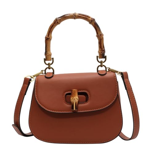 Women's Leather Tote Handbags,Bamboo Shaped Top Handle Satchel Crossbody Bag Vintage Shoulder Bag (Brown)