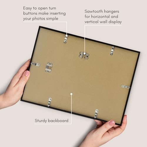 Americanflat 16x12 Picture Frame with Polished Plexiglass - Streamline Collection - Thin Border Picture Frame for Wall Display - Hanging Hardware Included - Black