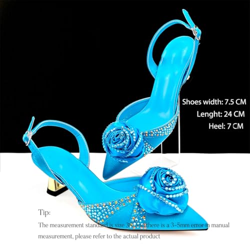 Women’S Handmade Flower Design Pumps and Bag Set for Wedding Party Satin Slingbacks with Bordered Pattern4