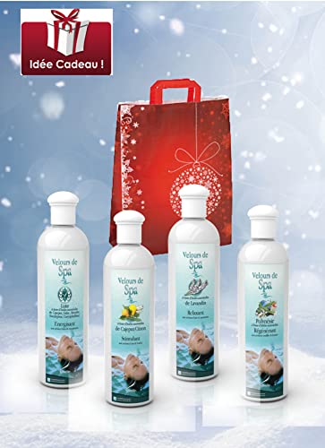Camylle - Sélection Velours de Spa avec en cadeau un superbe sac en coton comprenant quatre flacons : 1 x 250ml Luxe - 1 x 250ml Cajeput/Citron - 1 x 250ml Lavandin - 1 x 250ml Polynésie