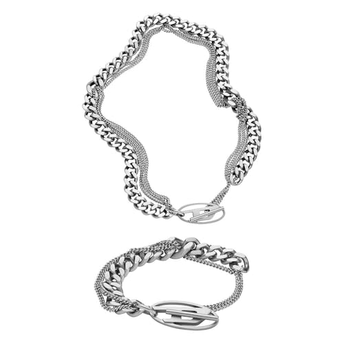 Diesel Collier et Bracelet Oval D en acier pour sublimer votre style urbain en soirée