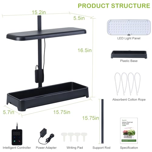 Indoor Garden Led Grow Light, Full Spectrum LED Grow Lamp for Indoor Plants with Intelligent Controller, Height Adjustable, Ideal for Home Desk Plant Lighting (Without Pots) (Black, 16.5*6.5*4 inch) — view 6
