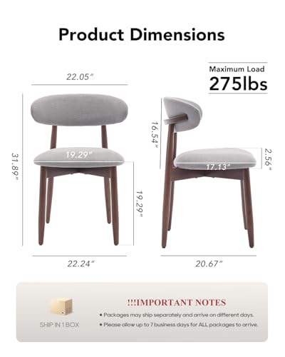 Image of Dining Room Chairs Set of 2, Upholstered Farmhouse Dining Chairs, Modern Fabric Kitchen Chairs with Solid Wood Leg,Light Grey