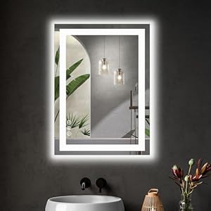 Sweetcrispy 20.1″x28.1″ 1Smart Anti-Fog LED Bathroom Mirror with Front Light & Backlit, 3 Color Temperatures, Dimmable, Memory Function, Rectangle Modern Vanity Mirror