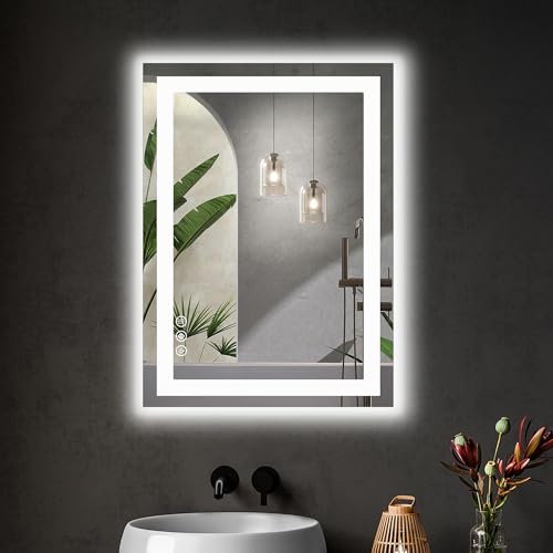 Sweetcrispy 28'x 20' Rectangle LED Bathroom Mirror with Front Light and Backlit, Smart Memory Functionr - Enhanced Anti-Fog Feature, Pure White