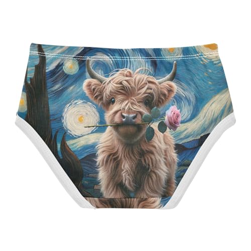 Highland Cow Starry Night Kids Underwear, Toddler Girl Briefs, Cotton Underwear Girls, 2–8 Years2