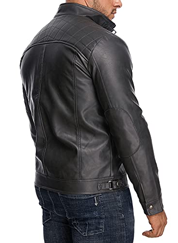 HOOD CREW Men’s Stand Collar Leather Jacket Casual Faux Leather Motorcycle Jacket Outerwear Coat with Zipper Pockets4