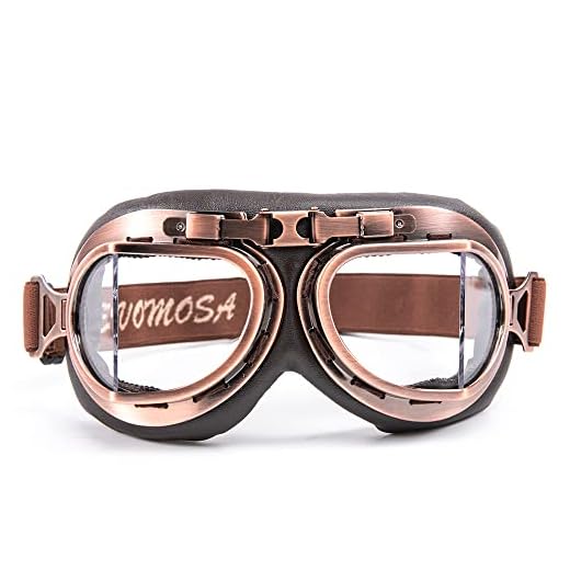 Gafas de Motocross, Steampunk Vintage Aviator Estilo Piloto Moto Cruiser Scooter Gafas Biker Racer Cruiser Touring Half Helmet Goggles (Copper, Clear)