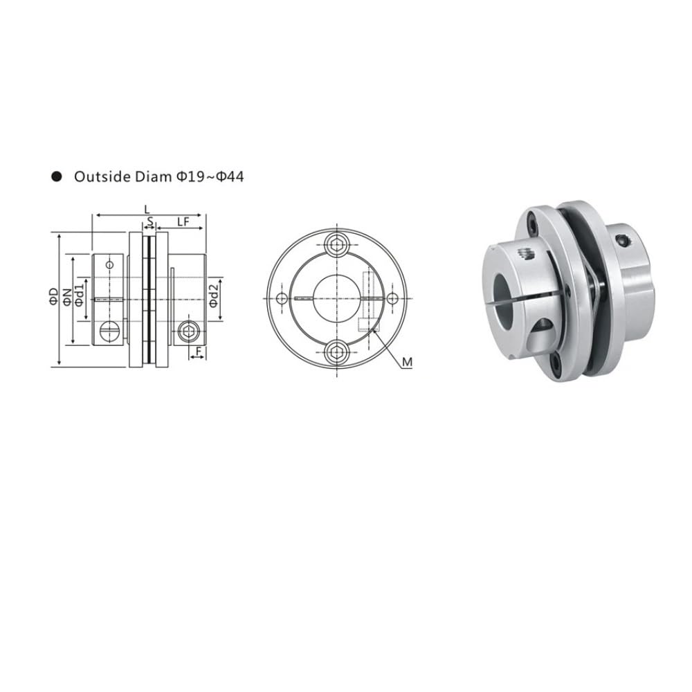 1pc 56x45mm Couplage Aluminium Section Unique Coupleur Flexible Diaphragme Étapes Pince Série for Fonctionnement à Grande Vitesse Rincé Élastique(19mm to 19mm)