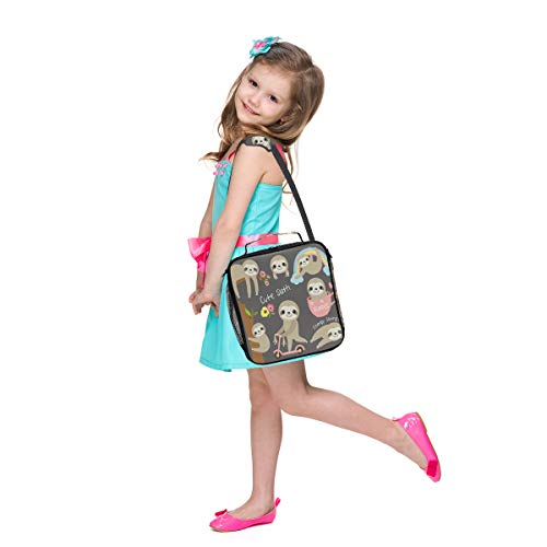Zoeo Girls Sloth Lunch Box Floral Flower Tree Cute Animal Gray Prep Kids Women Cooler Insulated Lunch Bag Tote Freezable Shoulder Strap Waterproof Picnic Meal For School Office #TOP1