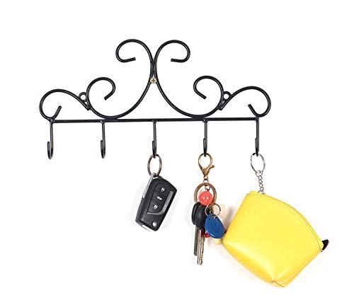 Wall Mounted Metal Hooks/Hangers - Door Hangers/Hooks - Decorative Organizer Rack With 6 Hooks For Keys Clothes Coats Hats Belts Towels Scarves Pots Cups Bags Kitchen Bathroom Garden (Black) (Lsyy001) #TOP20