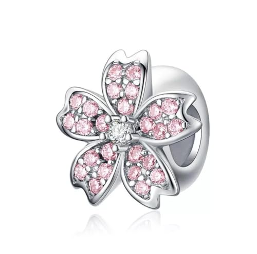 Regalo ideal en dije espaciador de flor margarita rosa y plata 925 auténtica