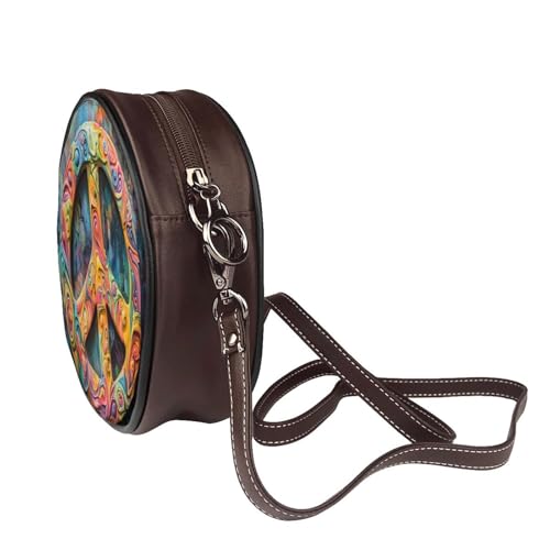 Colored Peace Sign Women Round Crossbody Bags Leather Sling Bag Purse3