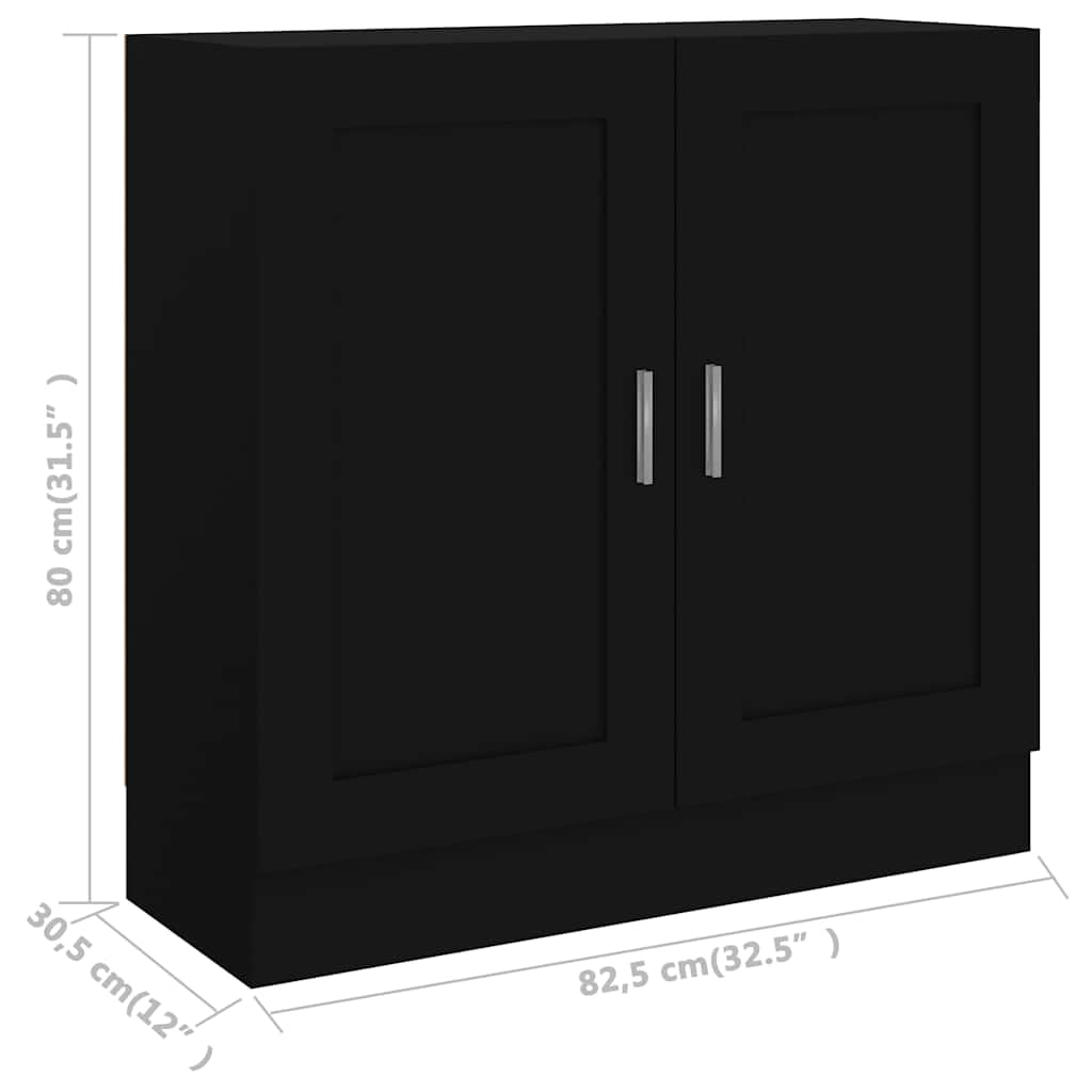 Libreria nera, 82,5 x 30,5 x 80 cm, in legno con 2 scomparti e ante, ideale per soggiorno, studio, cameretta dei bambini, corridoio, divisorio, spazio e decorazione