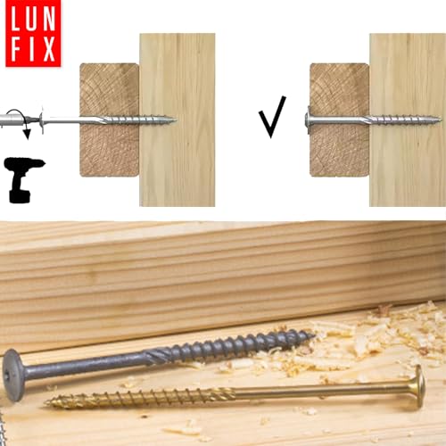 LUN FIX Vis à Bois de Charpente 8x120 mm, 50 pcs, TX40 Tête Plate Large – vue 6