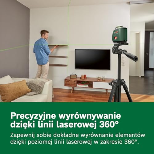 Bosch Laser Liniowy PLL360‑15G (zielone linie 360°, IP54, Li‑ion, USB‑C, statyw TT 120, pokrowiec)