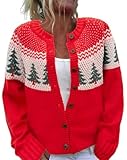 Beopjesk Women's Funny Fall Winter Long Sleeve Christmas Tree Elk Santa Claus Xmas Button Knit Cardigan Sweater Vintage Knitted Outerwear(25-Xmas-5,XXL)