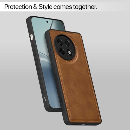 Image of Amazon Basics Back Cover for OnePlus 13R 5G | Flexible Pu Leather | Full Camera Protection | Raised Edges | Super Soft-Touch | Bumper Case (Brown)