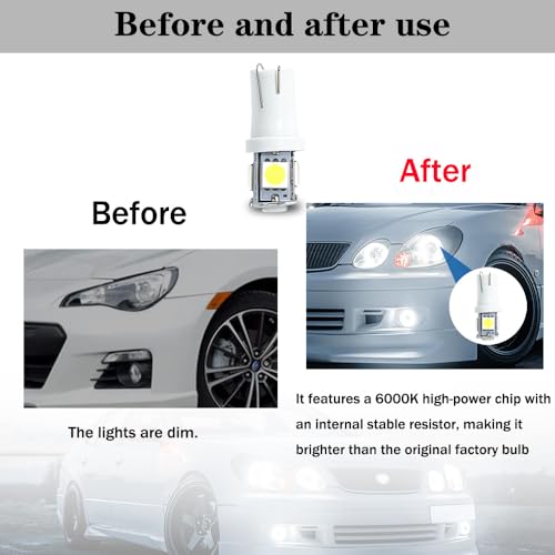 Image of 10PCS 194 LED Bulb, Three-Chip Design LED License Plate Light Bulbs License Plate Light Bulbs Low Power Consumption & Long-Lasting Suitable for most car models (White)