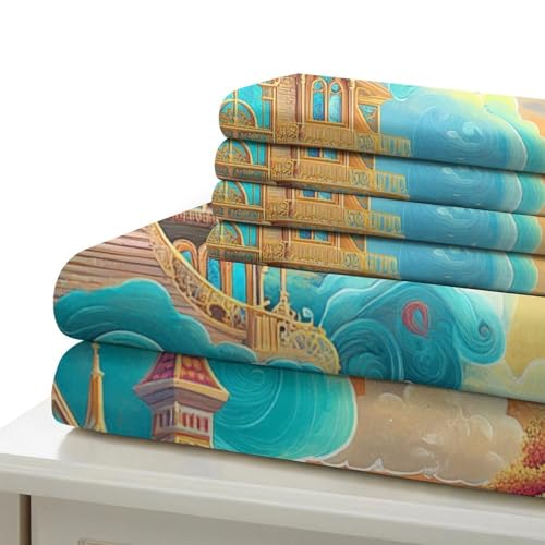 Housse de couette château 3D anti-plis et lavable pour lit enfant double