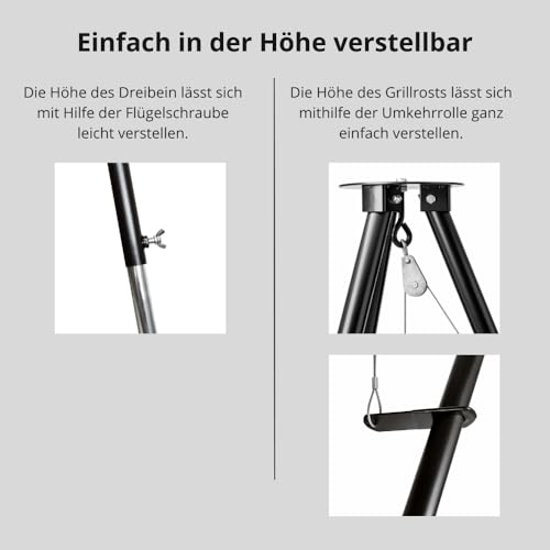 HERO24 T-180 Dreibein Schwenkgrill, stufenlose einstellung mittels Edelstahl Seil- stabile Ausführung aus galvanisierte Stahl und Pulverbeschichtung, ca. 1,85 m hoch. Ohne Grillrost!