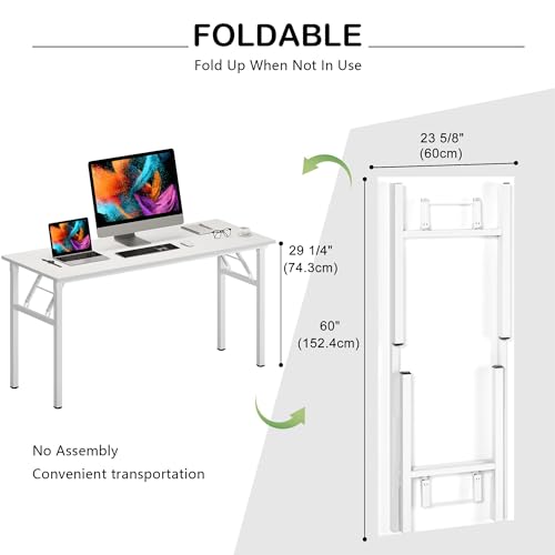 Image of Need Office Computer Desk 60 Inch Sturdy Folding Laptop Table White