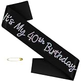 TxscOxwP1 It's My 40th Birthday Sash, Black Satin Birthday Sash with Glitter Rhinestones Decorations for Women, 40th Bday Sashes, Ideal forty Gifts, Happy 40 Bday Party Decorations
